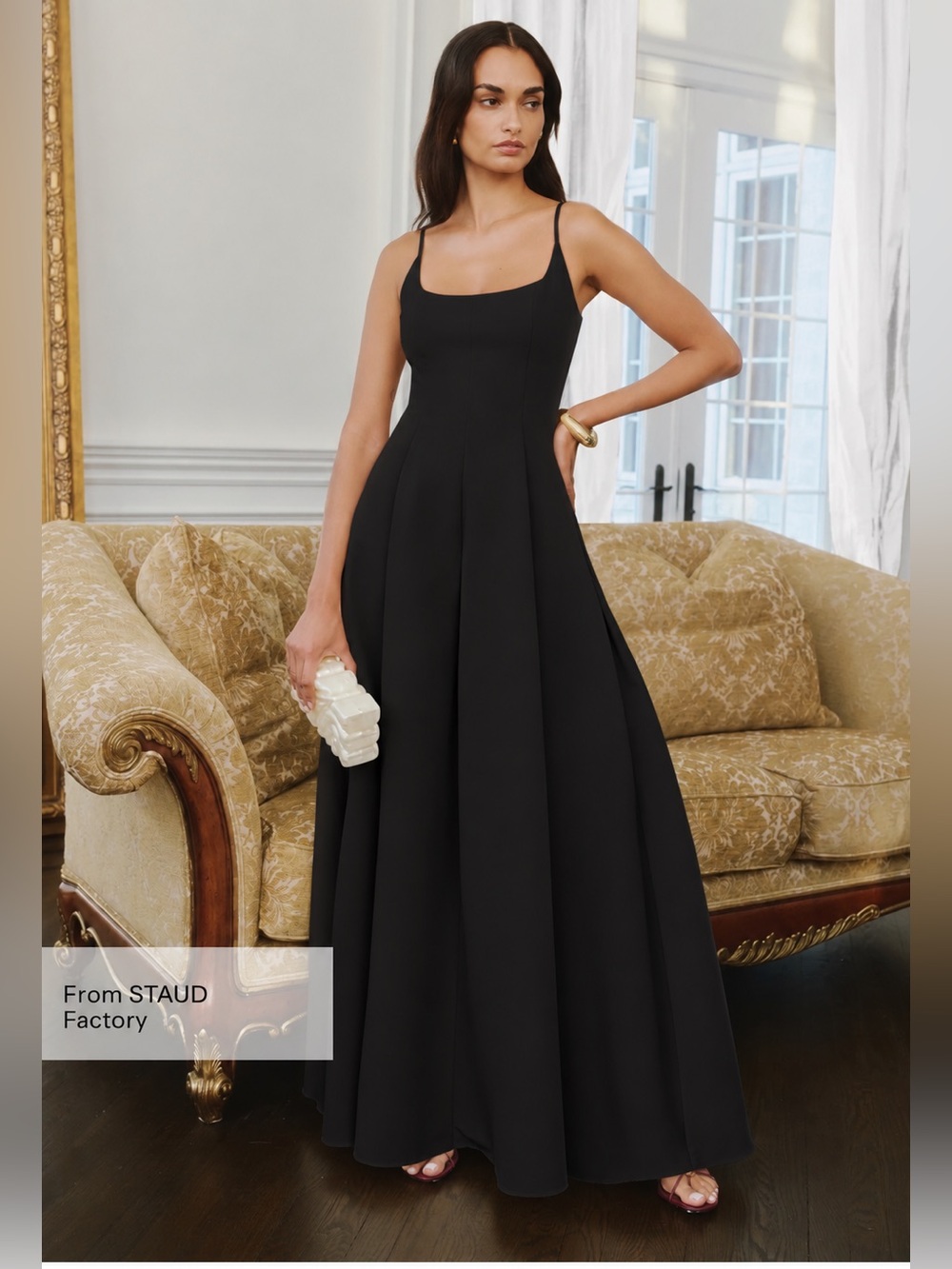 o.p.t. Few Moda Staud Ziva Black Maxi Dress Size 6 NWT Structured Full Skirt